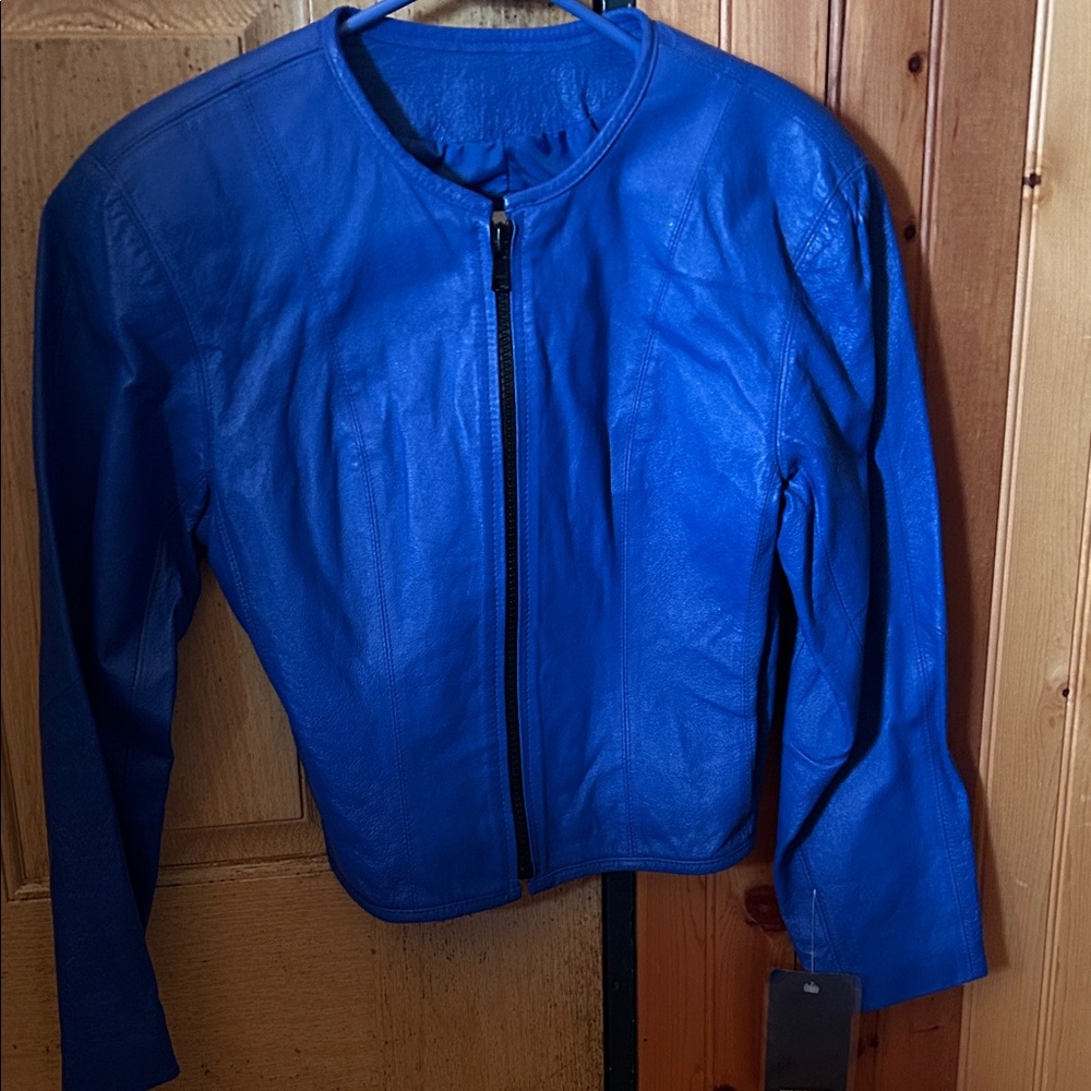 Chia Vibrant Blue Leather Jacket for Women